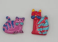 2 Cute Vintage Cat Button Covers, Colorful, Perfect For Cat Lovers 