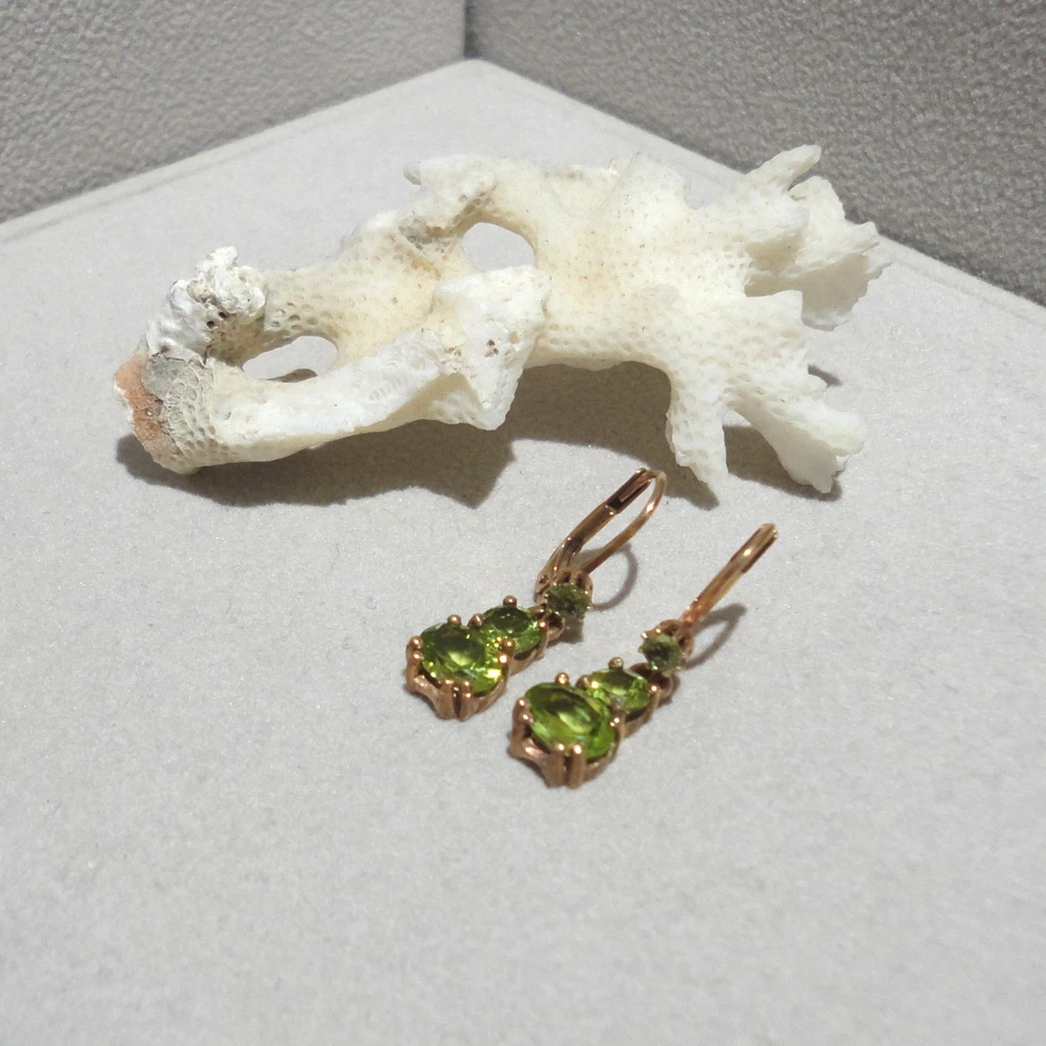 Peridot Ohrringe Edelstein Vintage Retro Sterling Silber  925/- antik vergoldet - Bild 3 von 4