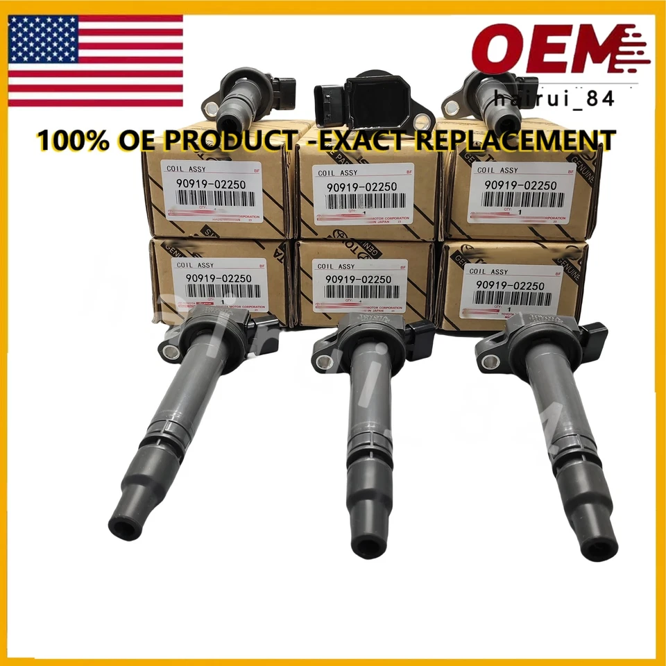 6X New OEM 90919-02250 Ignition Coils Denso for Toyota 2007-16 Camry 3.5L IS350 - Imagem 3 de 4