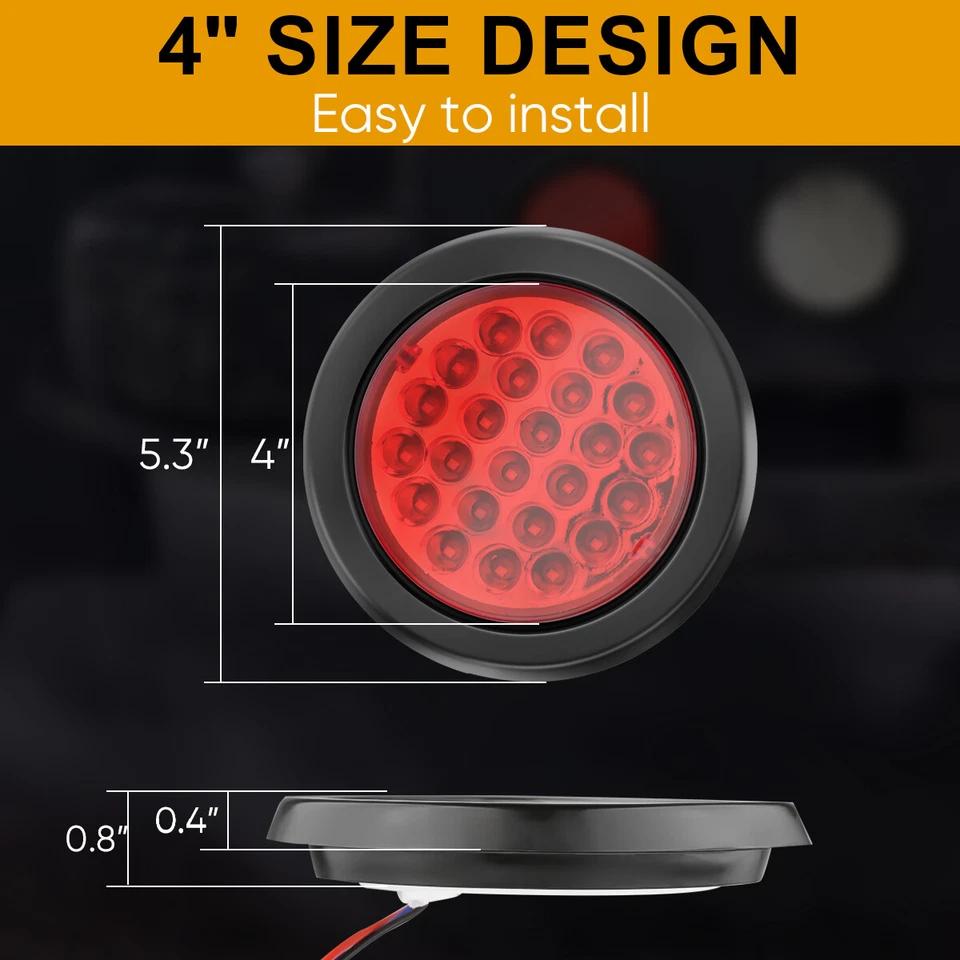 10X 4"inch Round LED Truck Trailer Stop Turn Tail Brake Lights Waterproof 24-LED - Image 4 of 4