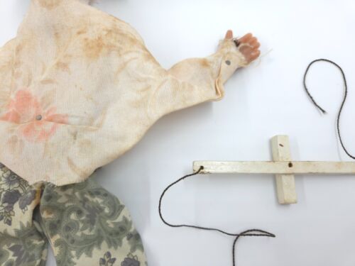 Vintage 1970s Clown Wooden String Puppet Marionette Toy 13" STRAW HAT READ DESCR - Picture 4 of 9