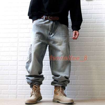 Fashion Mens Baggy Denim Loose Pants Hip Hop Cargo Pants