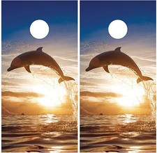 Dolphin Jumping Sunset Cornhole Board Decal Wrap Wraps