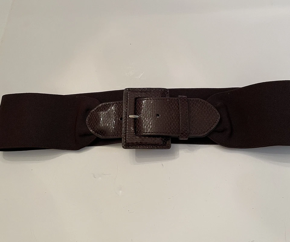 Cinturón Style Co Mujer XL Borde Marrón Hecho por el Hombre Hebilla Elástica Imitación Reptil. Foto 2 de 4