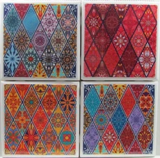 Set of 4 - Ceramic Tile Coaster - Patterns  (Buy 2  Sets Get 1 Set Free)  2 A