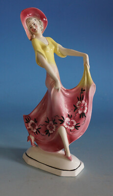 Katzhütte Dakon Art Deco Tänzerin Figur Frau Mädchen Keramik Germany (F023-151)