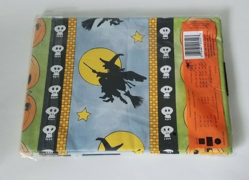 NIP Halloween Sultan's Linens Vinyl Tablecloth 60" Round Witch Skulls Pumpkin - Picture 2 of 4