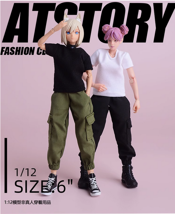 1/12 Female Soldier Clothes T-shirt+Sport Pants Model for 6'' romankey
