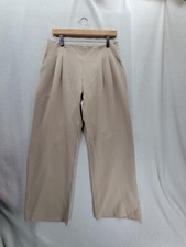 NWT BOOHOO High Waist Wide Leg Pleated Beige Trouser Pants Made in Italy Size-12