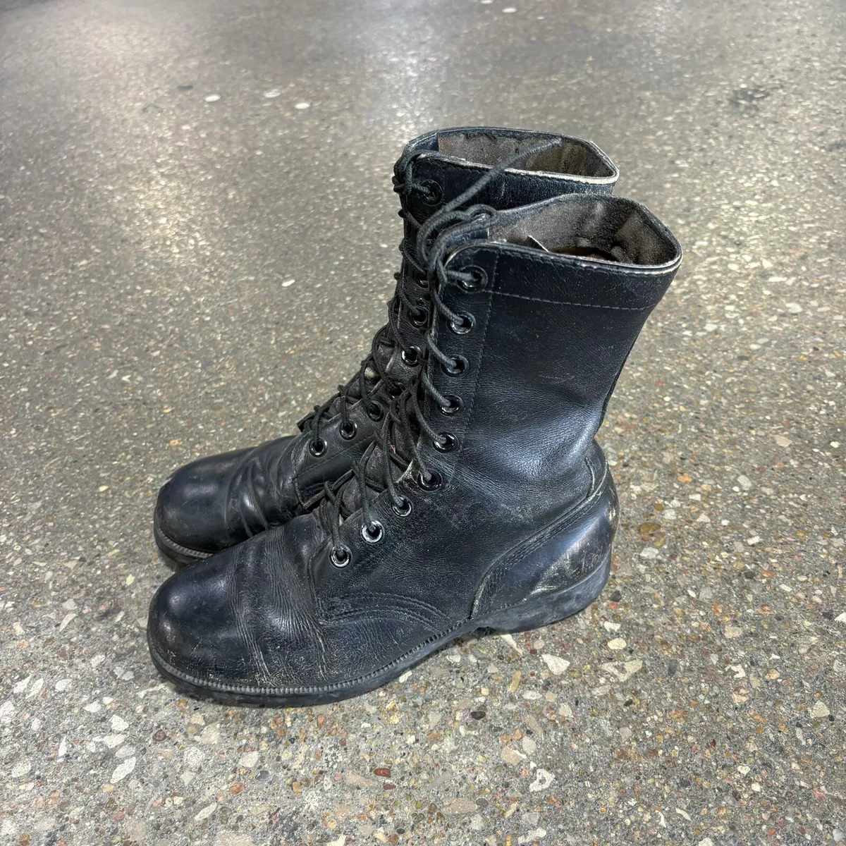 Vintage 1970 s Ro Search Mens 7W Military Combat Boots Black Leather Round Toe