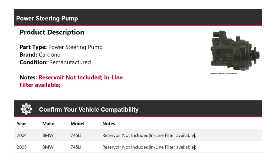 For 2004-2005 BMW 745Li Power Steering Pump Cardone - Image 2 of 4