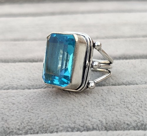 Blue Topaz Ring, 925 Sterling Silver Handmade Silver Ring Jewelry 7.5 SIZE K13 - Picture 3 of 4