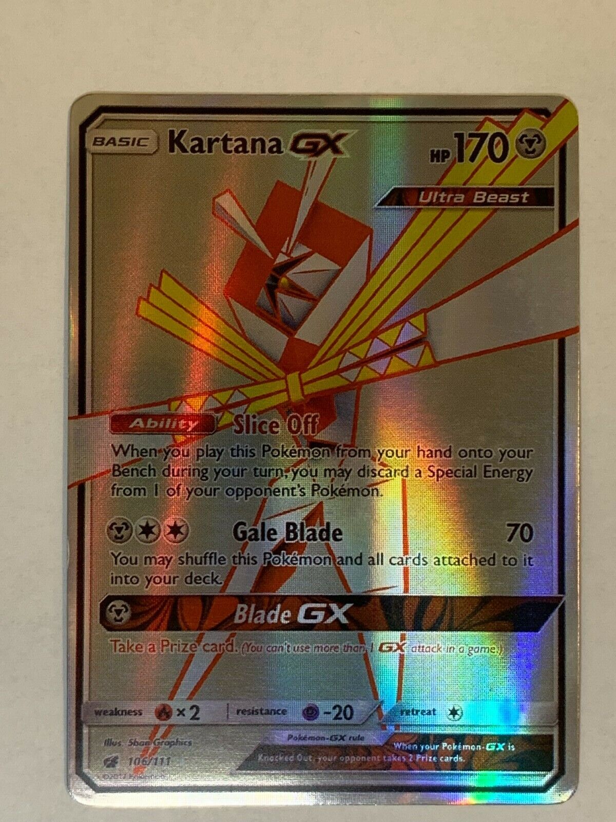 2017 Pokemon Kartana GX Ultra Beast 106/111 Holo Full Art Ultra