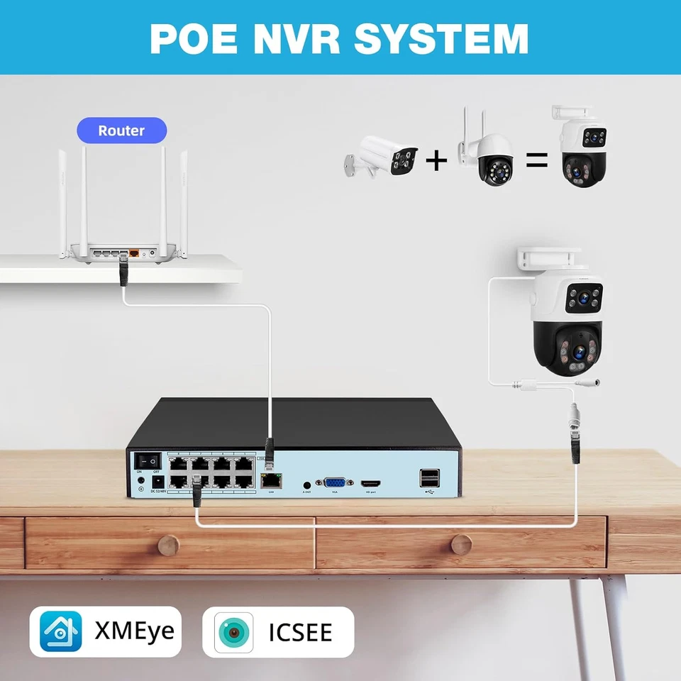 KERUI 8CH POE NVR Security Camera System 6MP 2PCS 4PCS Cameras Night Vision NEW - Image 3 of 4