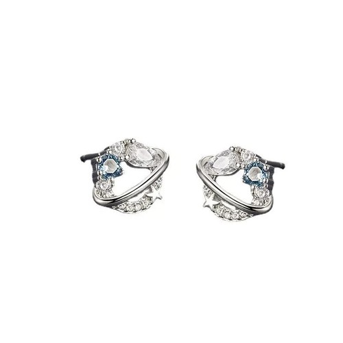 925 Sterling Silver Star Cute Light Blue Planet CZ Stud Earrings Women Girl Gift - Picture 5 of 9