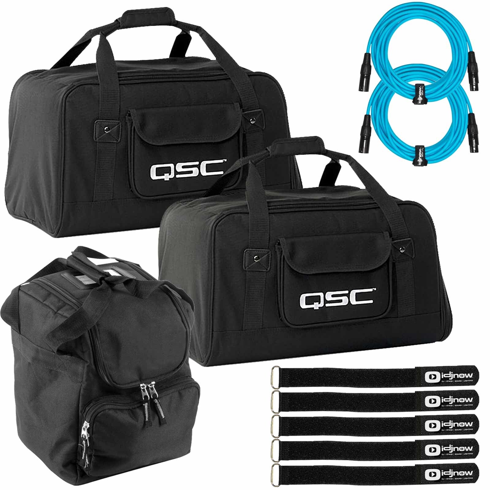 Сумки для колонок QSC K8TOTE K8 с 20-футовыми синими XLR-кабелями и чехлом для переноски в двух упаковках