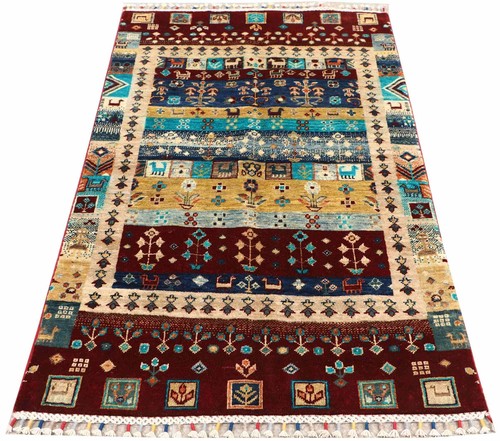 Afghan Ziegler Khorjin Teppich 90x150 Handgeknüpft Rot Gestreift Orient - Picture 2 of 8