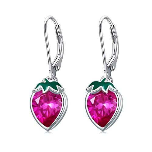 Erdbeere Ohrringe 925 Sterling Silber Obst Leverback Hawaii Schmuck - Bild 1 von 7