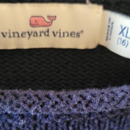 Vineyard Vines Whale Cotton Sweater Red and Navy Blue Stripe Junior Size 16 - Picture 5 of 5