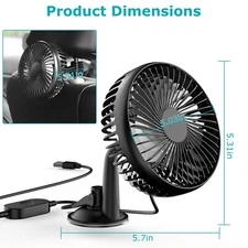 Car Cooling Fan Vehicle Fan Backseat Clip Fan W/3 Speeds & 4.8FT Long Power Cord