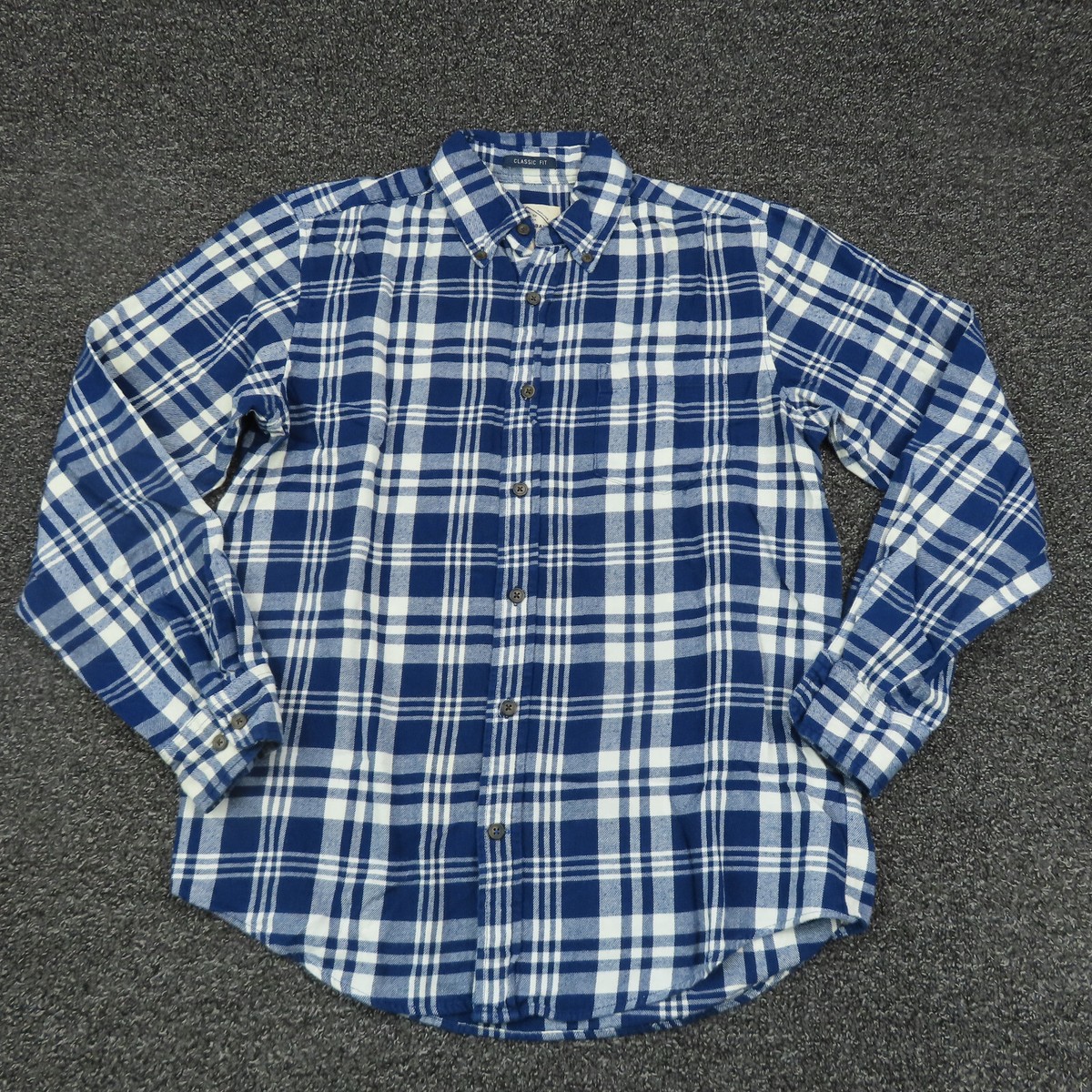 St Johns Bay Shirt Adult Small Blue & White Plaid Button Up