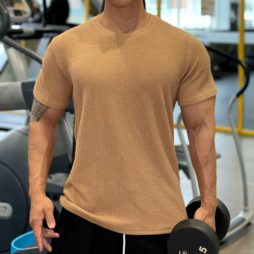 T-shirt sportiva uomo tinta unita manica corta antirughe top elastici - Foto 2 di 16