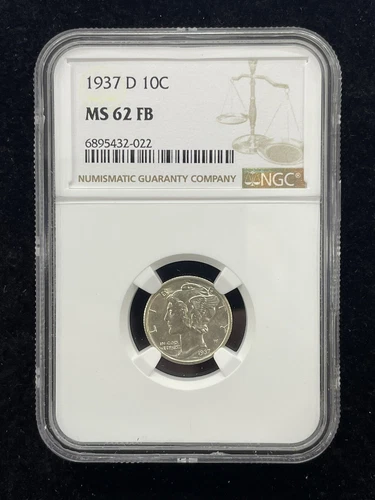 1937 D 10C Mercury Dime NGC MS62FB MS62 FB Full Bands