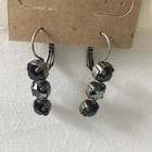 NEW 3 Drop 8mm Earrings 1.5 Inch Long Made withSwarovski Onyx, Chrome, Crystals — photo 1