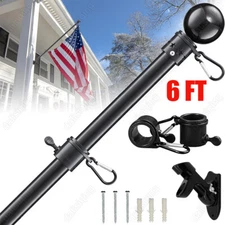 6FT Flag Pole Kit Heavy Duty + Bracket With 2 Rotating Rings New For House Porch
