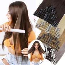 Clip In Hair Extensions 100 Remy Human Hair Double Weft Thick Full Head THICK