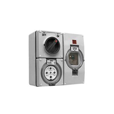 Clipsal RCD Protected Switched Socket Outlet 500V 32A 5 Pin Round Grey 56SC532RC