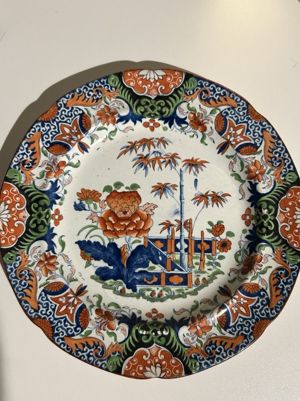 Antique English Ceramic Plate 10" Hand Painted Floral Rim 19th Century