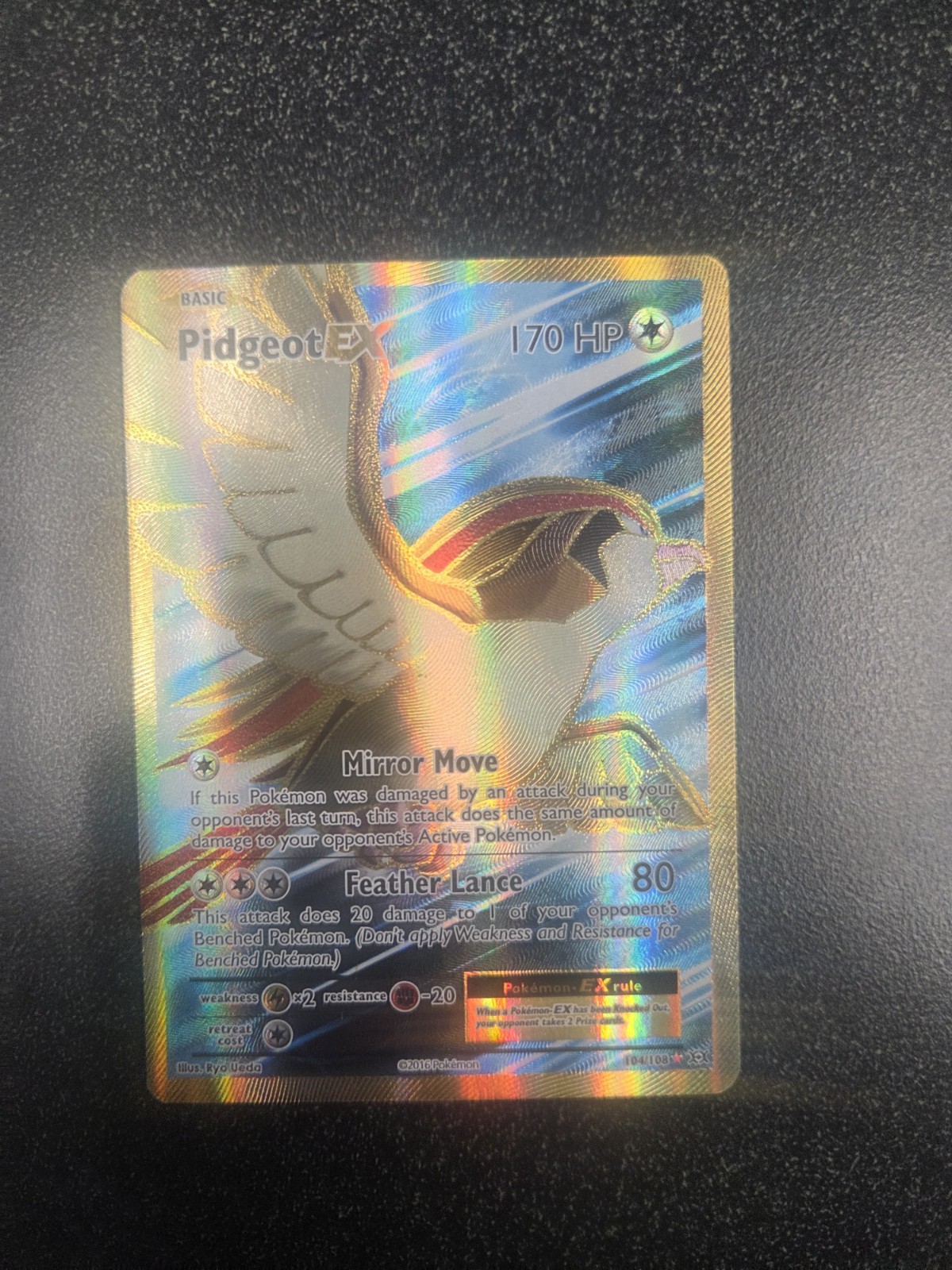Pokémon Pidgeot EX Full Art Ultra Rare Holo 170HP Card 104/108 2016