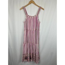Sundance Women's Veria Striped Tiered Floral Embroidered Midi Dress Pink Size S