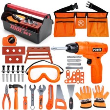 Kids Tool Belt Set with Electric Toy Drill 35 Pieces Pretend Play Construction