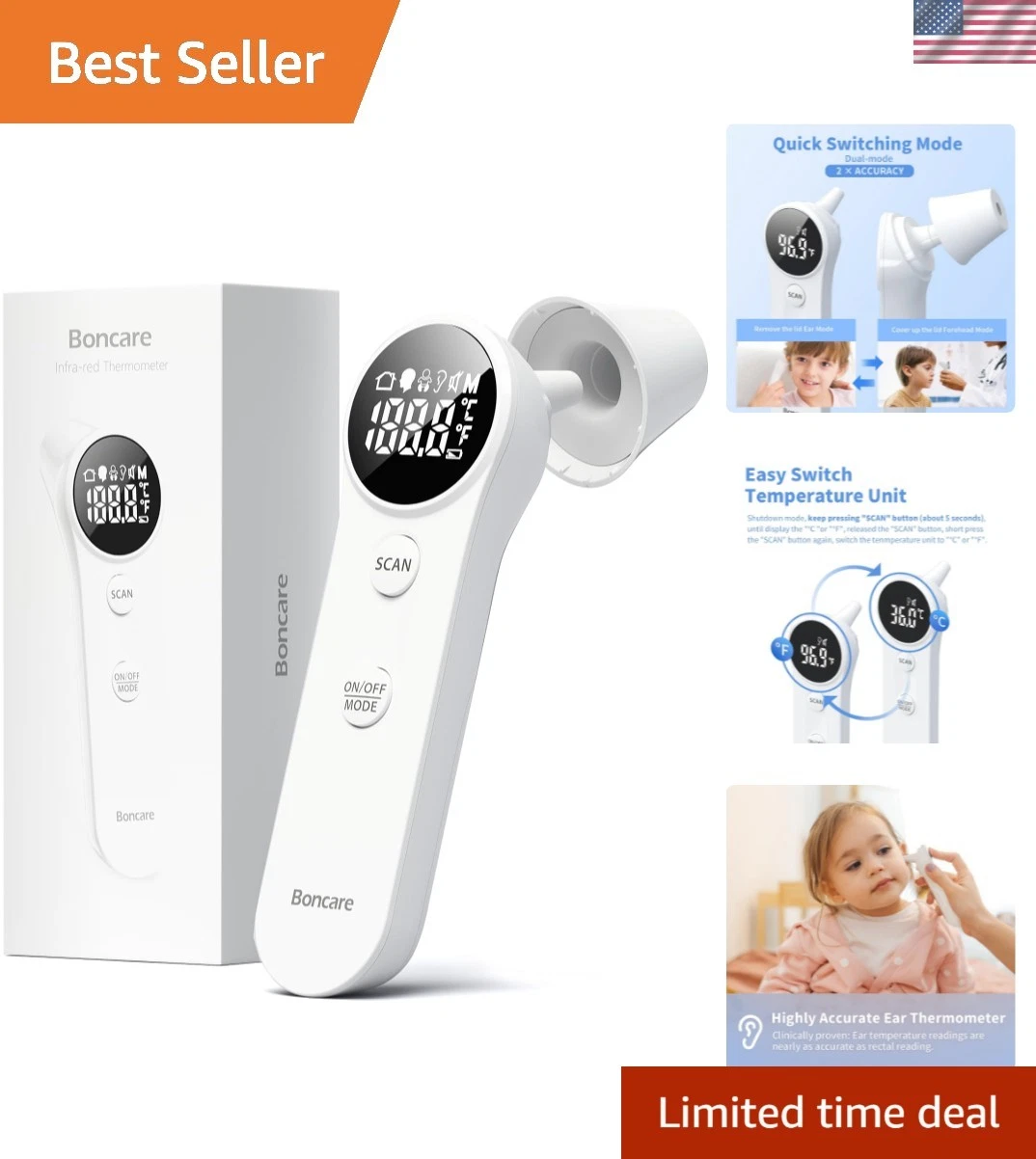 No Touch Infrared Ear and Forehead Thermometer for Babies & Adults | Fast Read