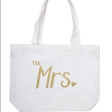   THE MRS  100 COTTON ZIPPERED TOTE BAG 16 x 16 WHITE GOLD NWOT