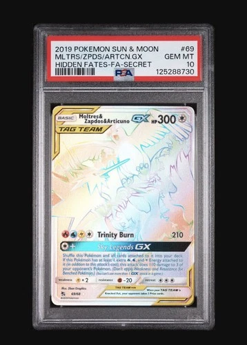 Pokémon TCG Hidden Fates Moltres & Zapdos & Articuno GX 69/68 Holo | PSA 10 |