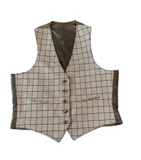 Vintage Reversible Glen Plaid Brown Waistcoat Vest Womens L Tailored Academia