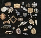 Silver tone Brooch lot 28 Estate Jewelry Vintage Art Deco Cameos