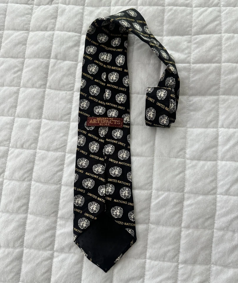 Corbata retro vintage de NACIONES UNIDAS para hombre 100 % seda patrón de oficina 58" Foto 3 de 4