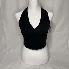 NWT Victoria's Secret PINK Active Seamless LARGE Crop Sport Bra V-Neck Black VS
