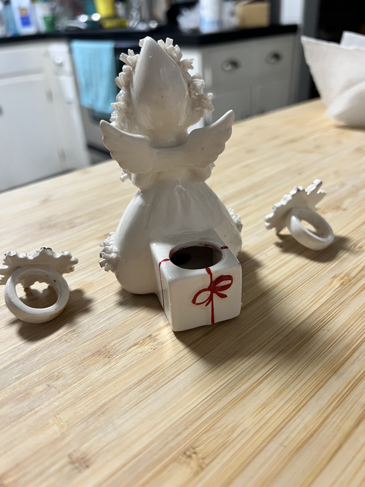 1958 Holt Howard Christmas Angel Candle Holder w/2 snowflake candle huggers