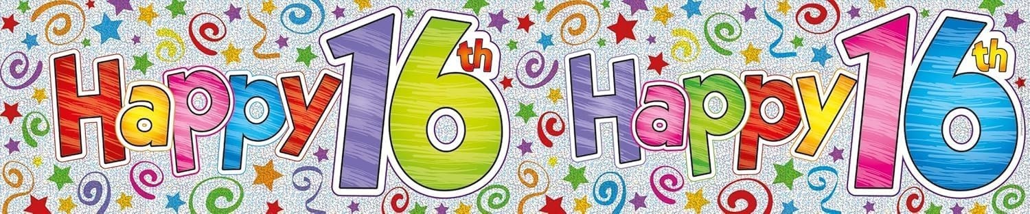 Giant Happy 16th Birthday Banner Multicoloured Rainbow 2.7x19cm Party Decoration