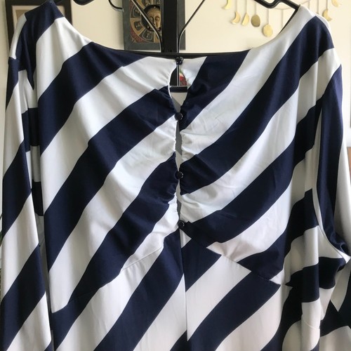 CATO size 26 / 28W Navy Blue & White Diagonal Striped Maxi Dress NWT - Picture 4 of 6