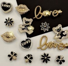 14 Pcs Gold  Black Shoe Charms For Crocs Garden Shoes Cute. Plastic. Love, Cute