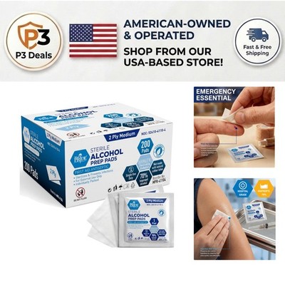 Individually Wrapped Sterile Alcohol Wipes - 70% Isopropyl, 200 Count Value Pack