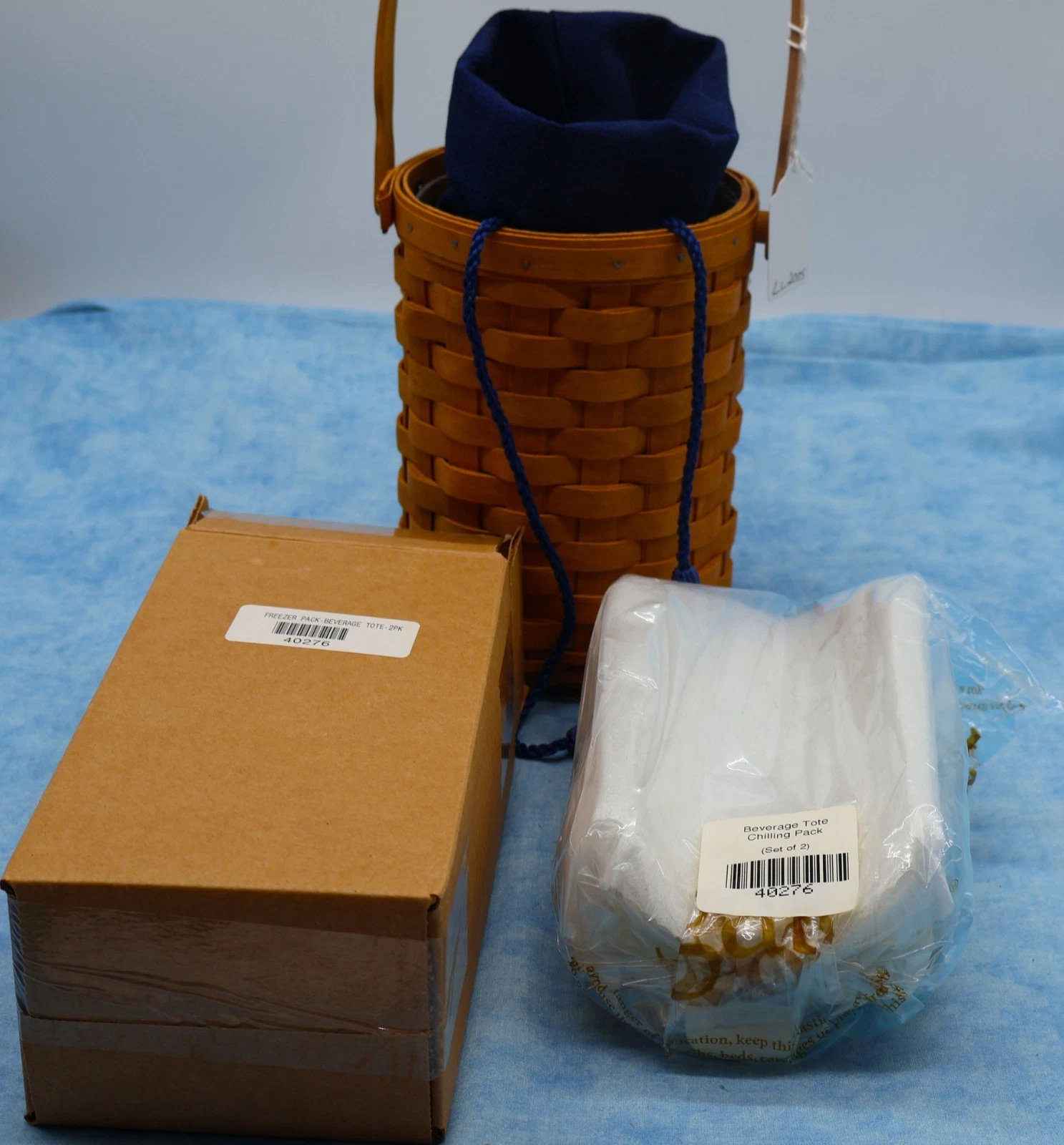 Longaberger 2005 Beverage Tote Basket Complete Liner Protector Chilling Packs
