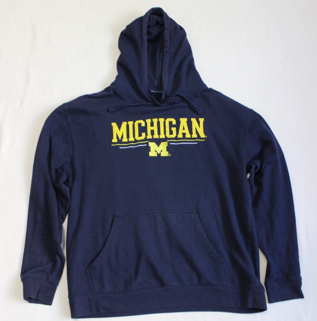 University Of Michigan Wolverines Men's Hoodie Size L Navy Blue Embroidered Logo