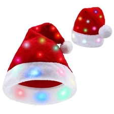 Light-up Santa Hat Christmas Hats Adults Plush Xmas LED Light Hat for New Year